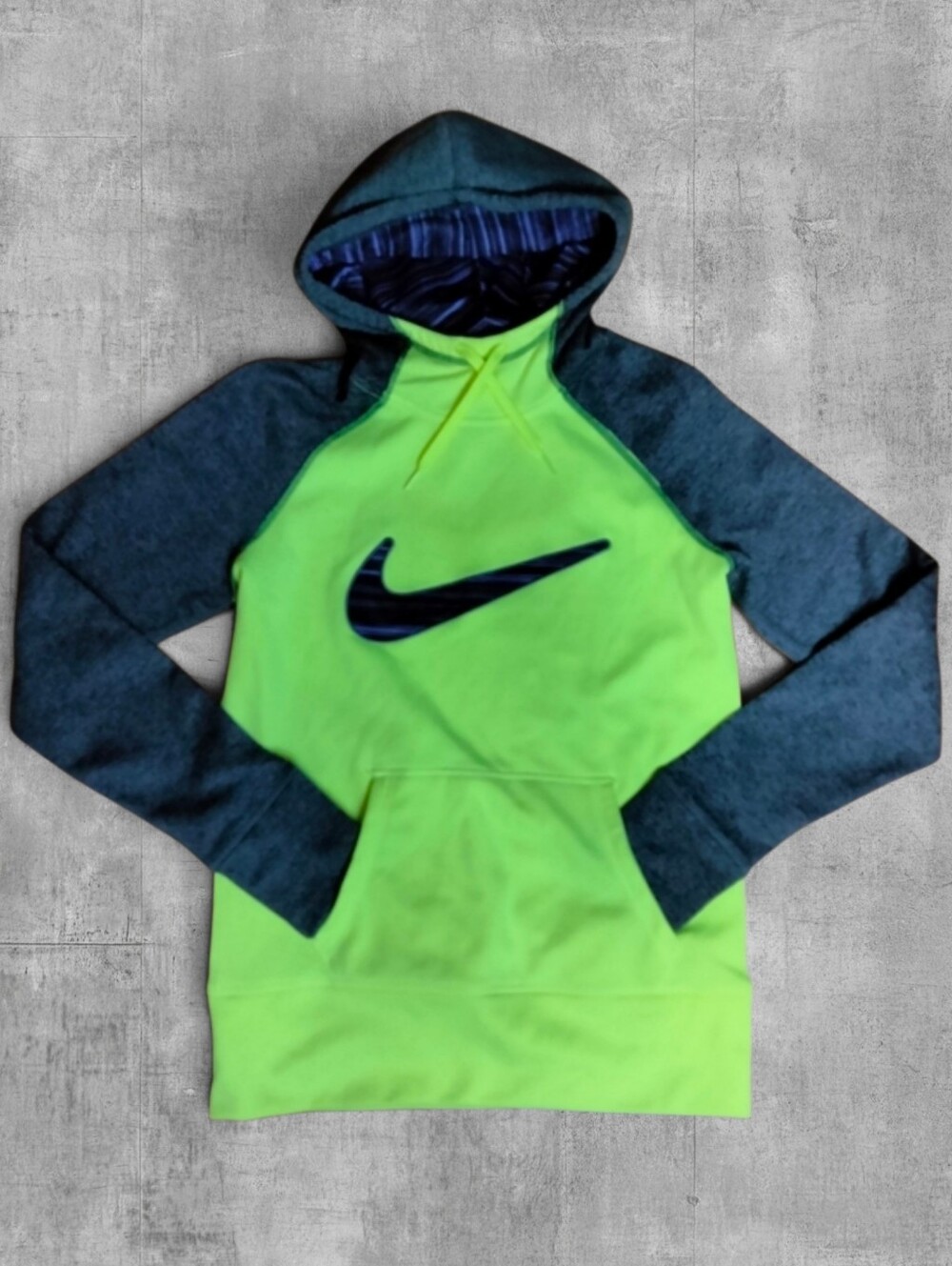 Nike Neon Yellow and Gray Swoosh Logo Hoodie